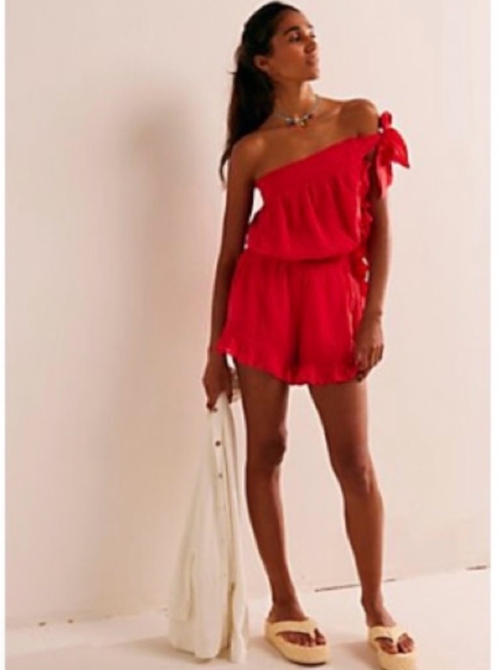 Free People Red One-Shoulder Romper